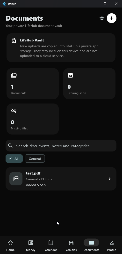 LifeHub Documents Vault screenshot