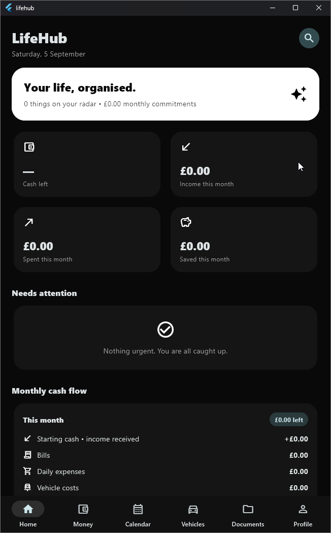 LifeHub Home Dashboard